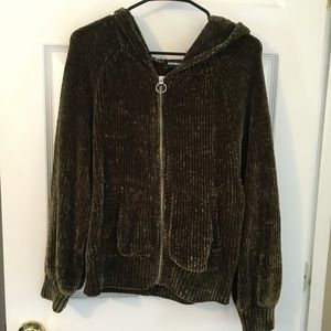 Express Green Velvet Zip Up Hoodie